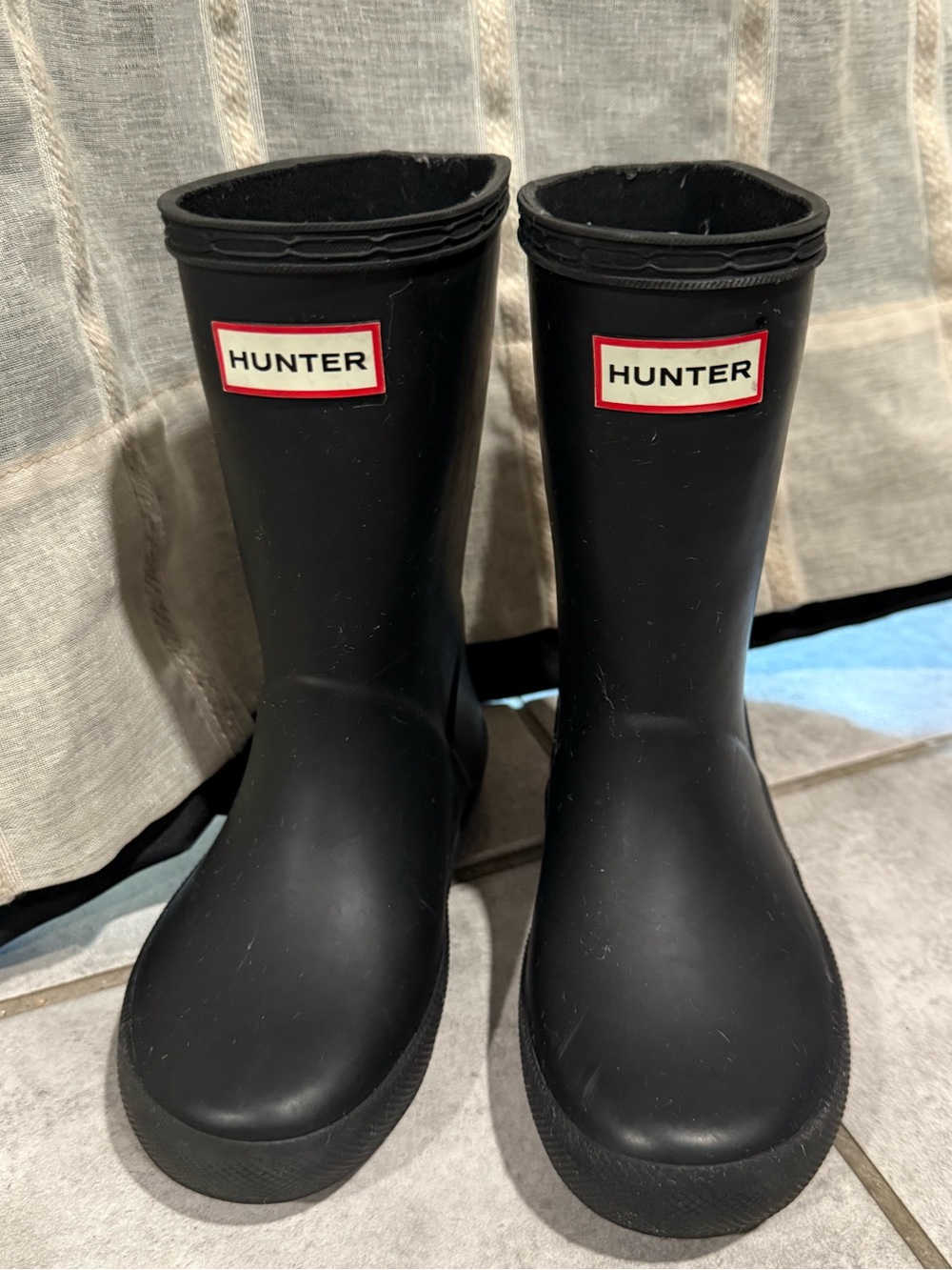Hunter Black Kids Rubber Rain Boots with Red-Trim Logo